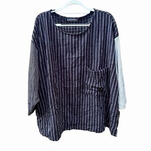 Alembika Womens Top Shirt Medium Black White Geometric Oversized Tunic Lagenlook